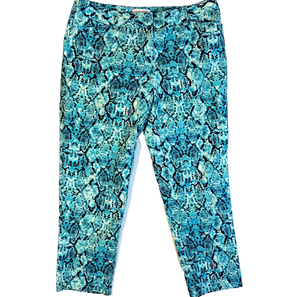 Liz Claiborne Capri Pants Women's 14 Teal Snake Print 4-Pocket EUC